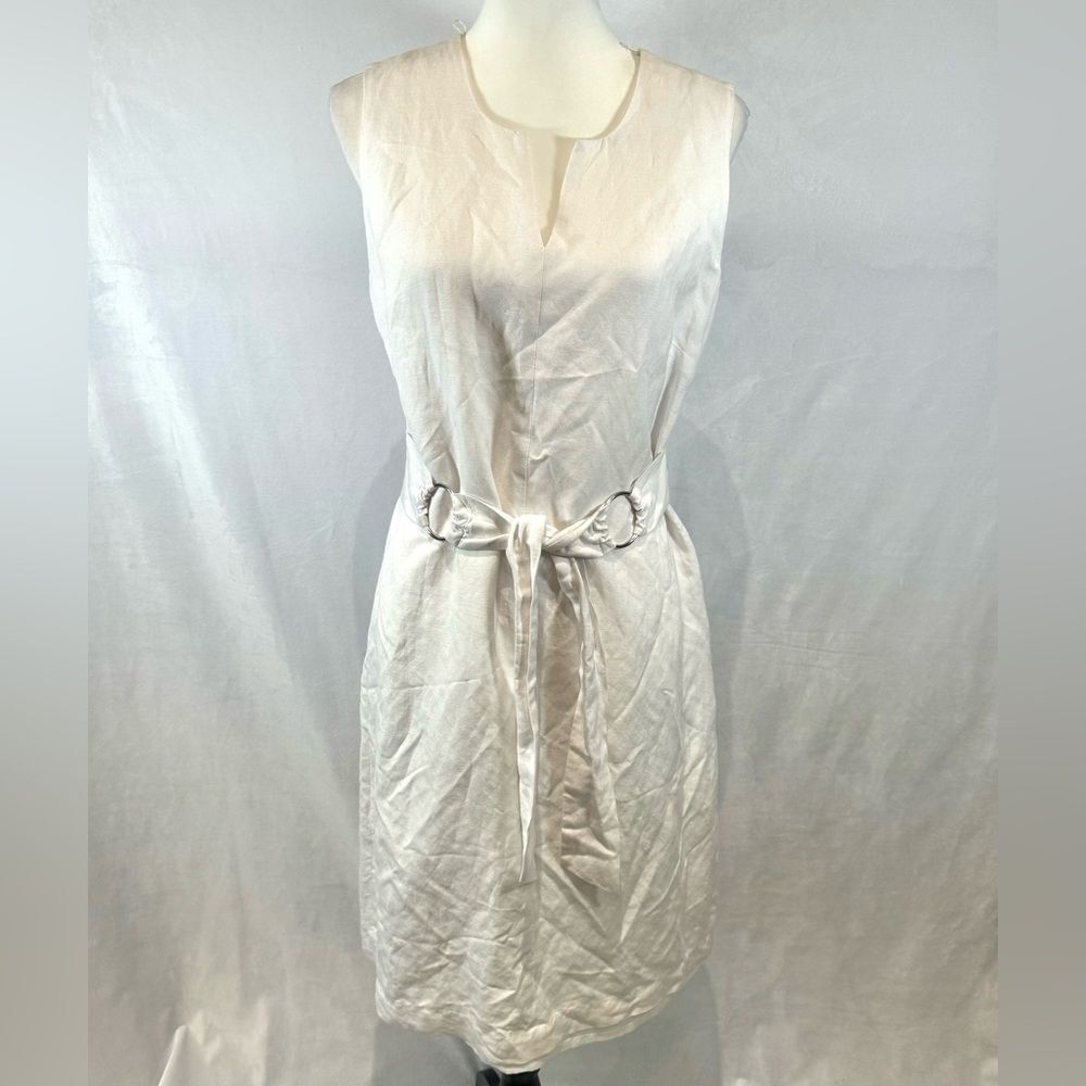 Emma James white linen tie buckle dress size 6